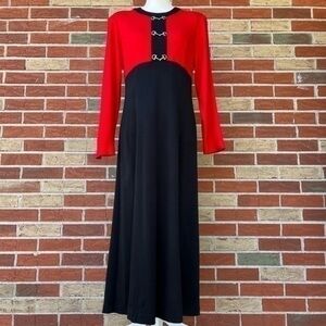 Vintage EXPO Color Block Embellished Red Black Silver Long Sleeve Maxi Dress 👗